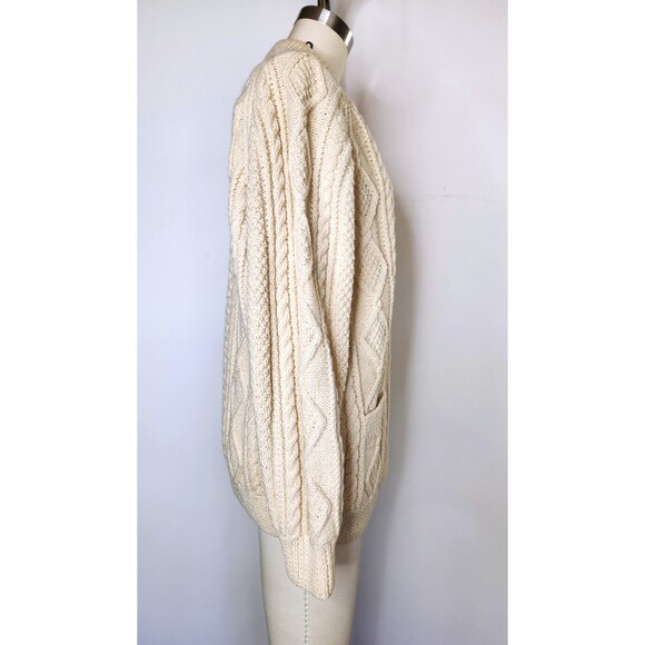 Chunky Cable Hand Knitted WOOL Sweater Cardigan w/Pockets Fisherman Ireland XS S - Picture 5 of 10
